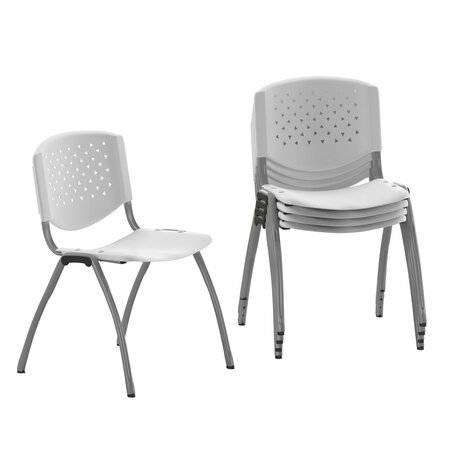 Flash Furniture 5 Pack HERCULES Series 880 lb. Capacity White Plastic Stack Chair with Titanium Gray Powder Coated Frame 5-RUT-F01A-WH-GG